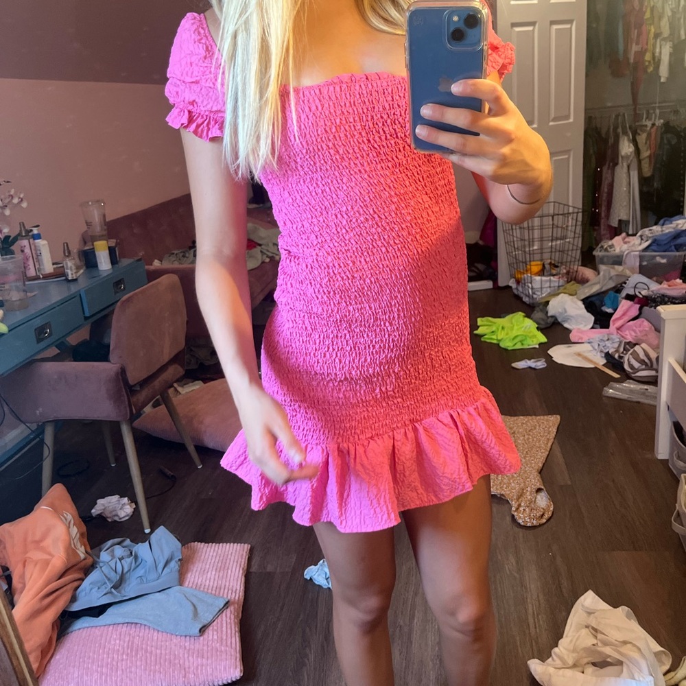 Pink Ruffled Mini Dress